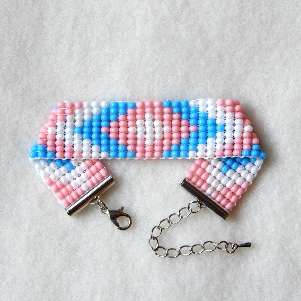 Transgender Pride bead bracelet, handmade, adjustable length, 30% to charity